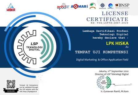 LPK HISKA sebagai TUK LSP TEKNOLOGI DIGITAL dari BNSP